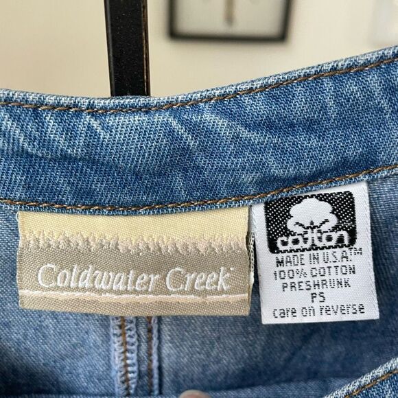 Vintage 90s Coldwater Creek Chambray Denim Dress Raw Hem Blue Small Petite - Picture 7 of 7